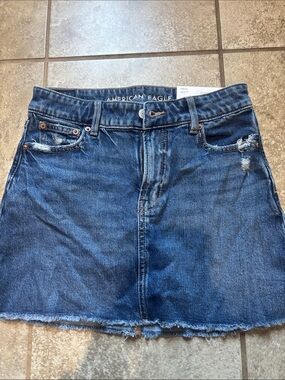 American Eagle Outfitters Dark Blue Distressed Denim Mini Skirt